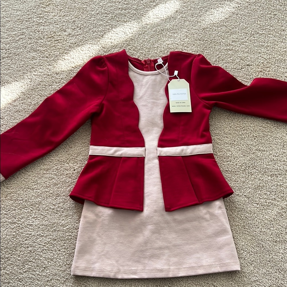 Red and Cream Dress with Blazer